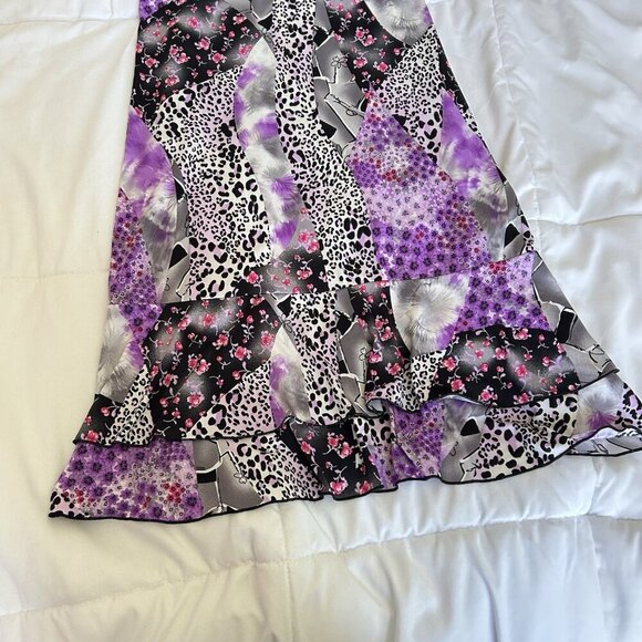 Womens Patchwork Sleeveless Dress Scoop Neck Flared Hem Floral Abstract Y2K 90s - Picture 2 of 8